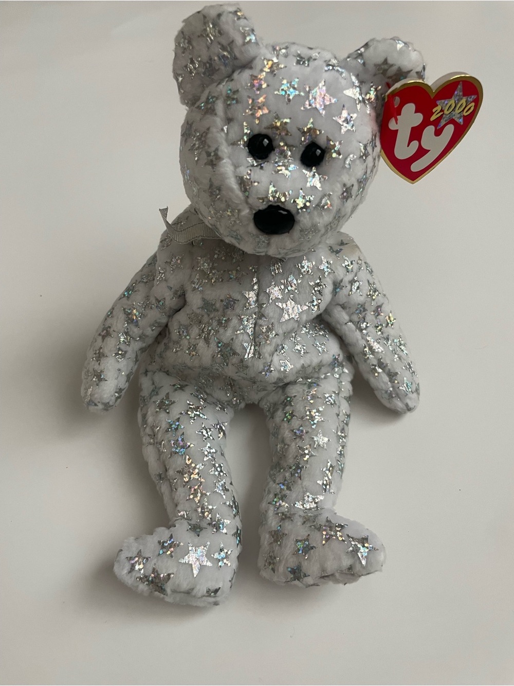 Ty Beanie Baby The Beginning Bear 2000 White Silver Stars w/ Tag Vintage